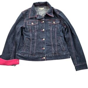 Michael Michael Kors Denim Jacket Womens Large Blue Pink Trim Trucker Jean